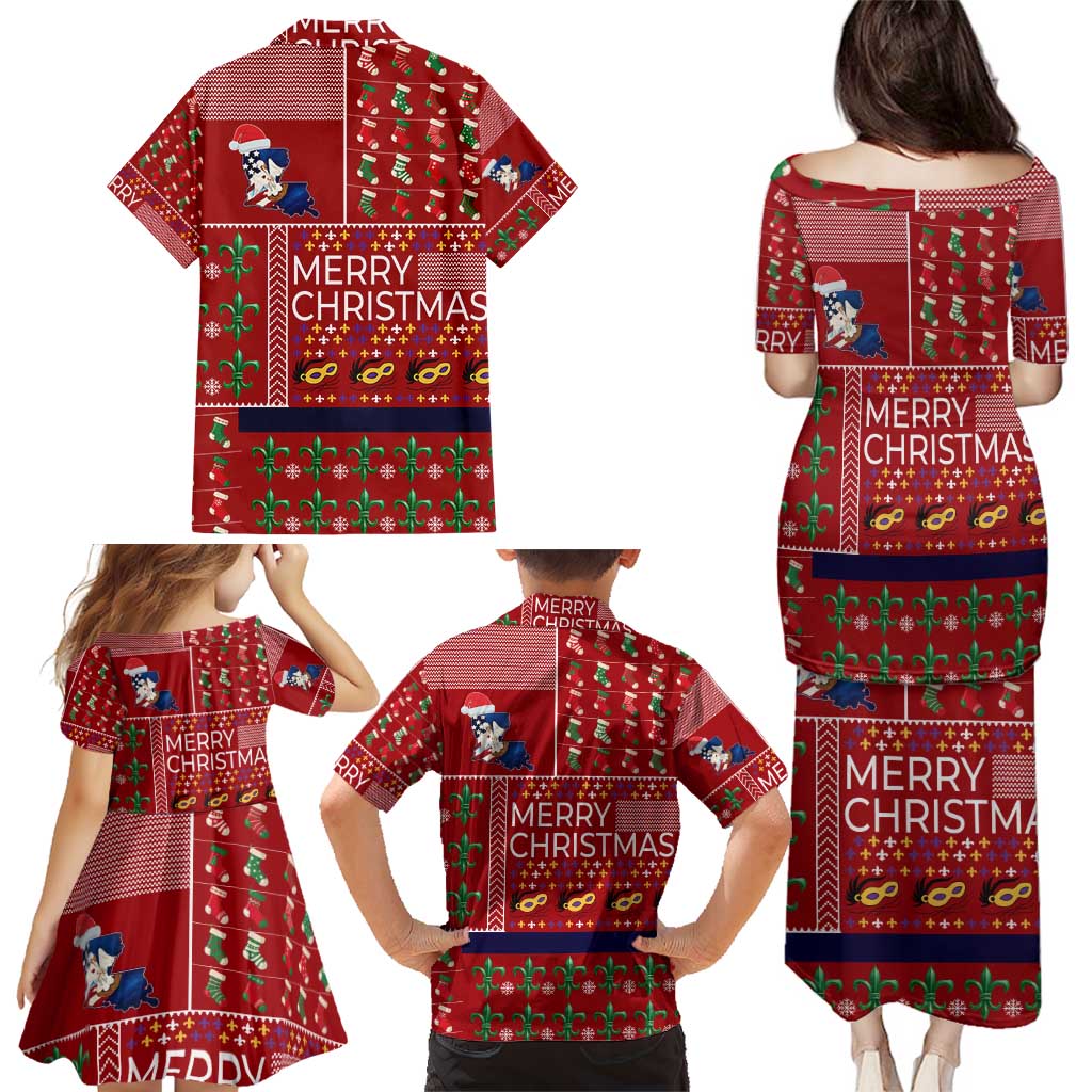 Louisiana Merry Christmas Family Matching Puletasi and Hawaiian Shirt Xmas Holiday Patterns - Wonder Print Shop