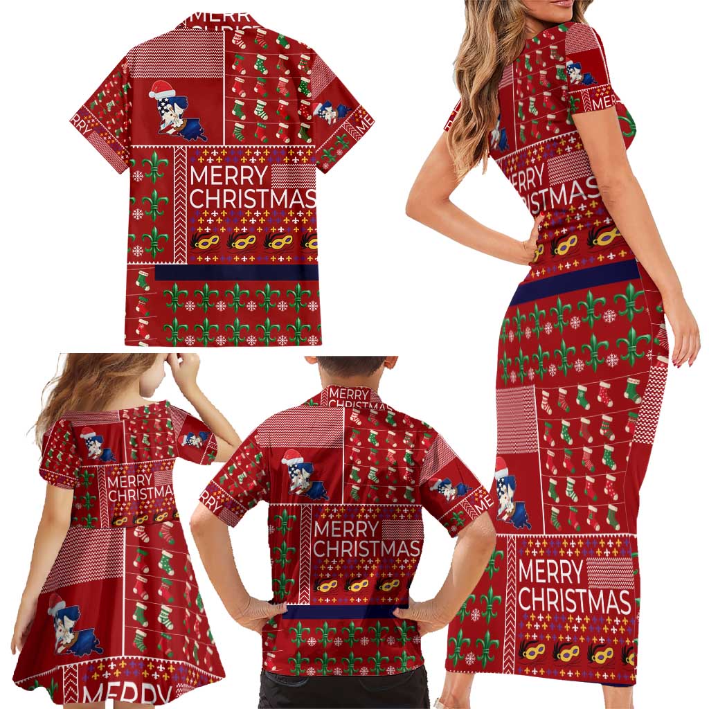 Louisiana Merry Christmas Family Matching Short Sleeve Bodycon Dress and Hawaiian Shirt Xmas Holiday Patterns - Wonder Print Shop