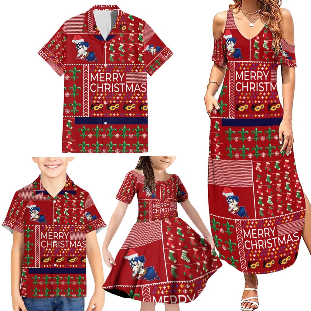 Louisiana Merry Christmas Family Matching Summer Maxi Dress and Hawaiian Shirt Xmas Holiday Patterns - Wonder Print Shop