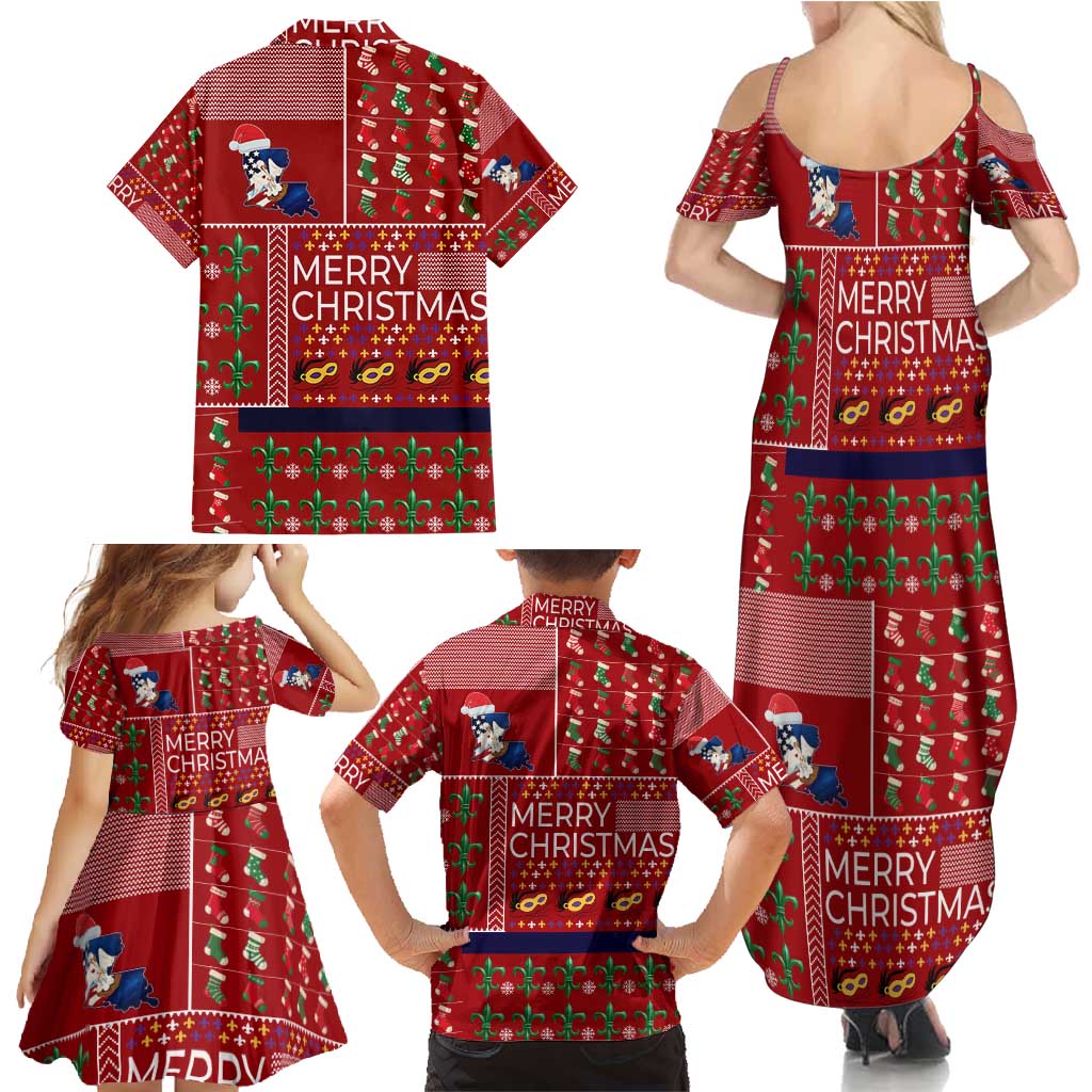 Louisiana Merry Christmas Family Matching Summer Maxi Dress and Hawaiian Shirt Xmas Holiday Patterns - Wonder Print Shop