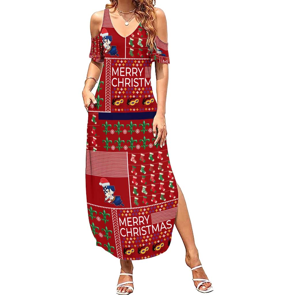 Louisiana Merry Christmas Family Matching Summer Maxi Dress and Hawaiian Shirt Xmas Holiday Patterns - Wonder Print Shop