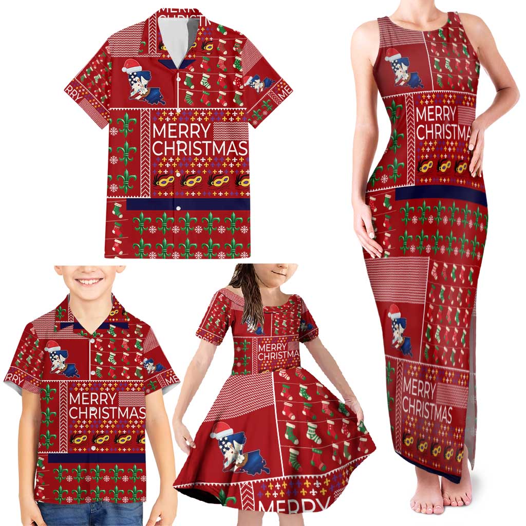 Louisiana Merry Christmas Family Matching Tank Maxi Dress and Hawaiian Shirt Xmas Holiday Patterns - Wonder Print Shop