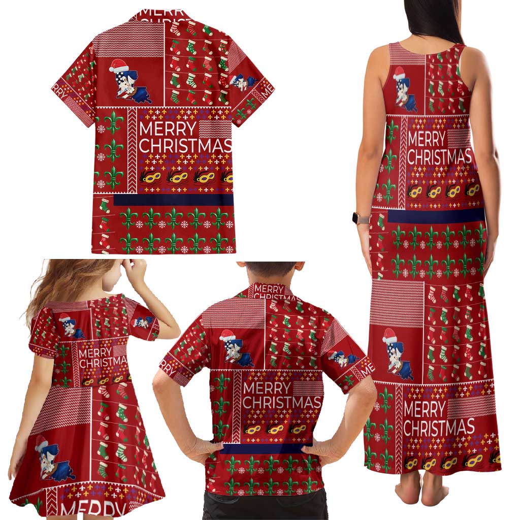 Louisiana Merry Christmas Family Matching Tank Maxi Dress and Hawaiian Shirt Xmas Holiday Patterns - Wonder Print Shop