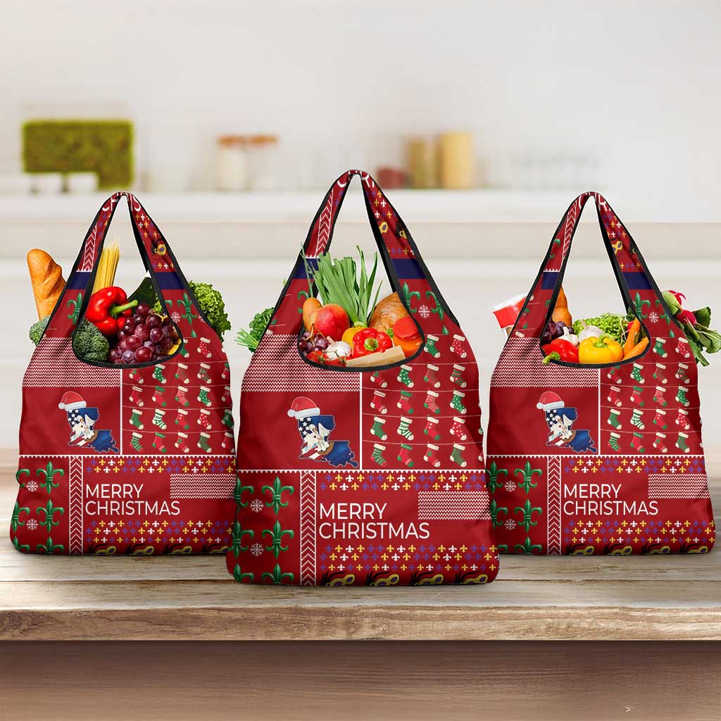 Louisiana Merry Christmas Grocery Bag Xmas Holiday Patterns - Wonder Print Shop