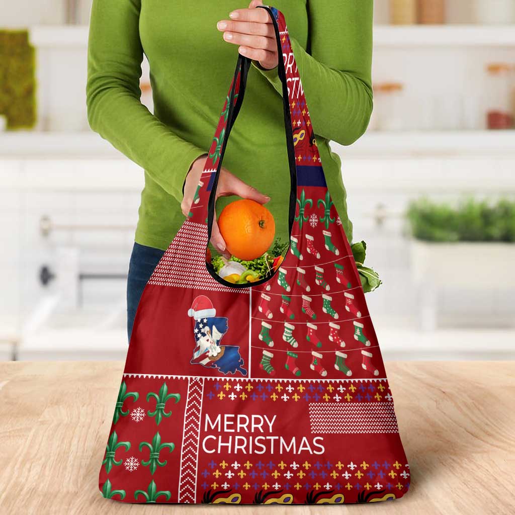 Louisiana Merry Christmas Grocery Bag Xmas Holiday Patterns - Wonder Print Shop