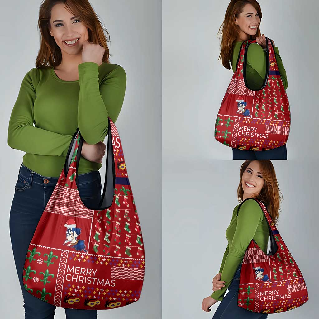 Louisiana Merry Christmas Grocery Bag Xmas Holiday Patterns - Wonder Print Shop