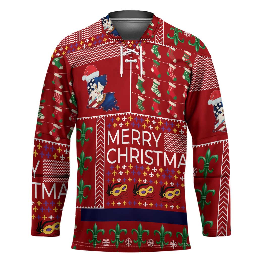 Louisiana Merry Christmas Hockey Jersey Xmas Holiday Patterns - Wonder Print Shop