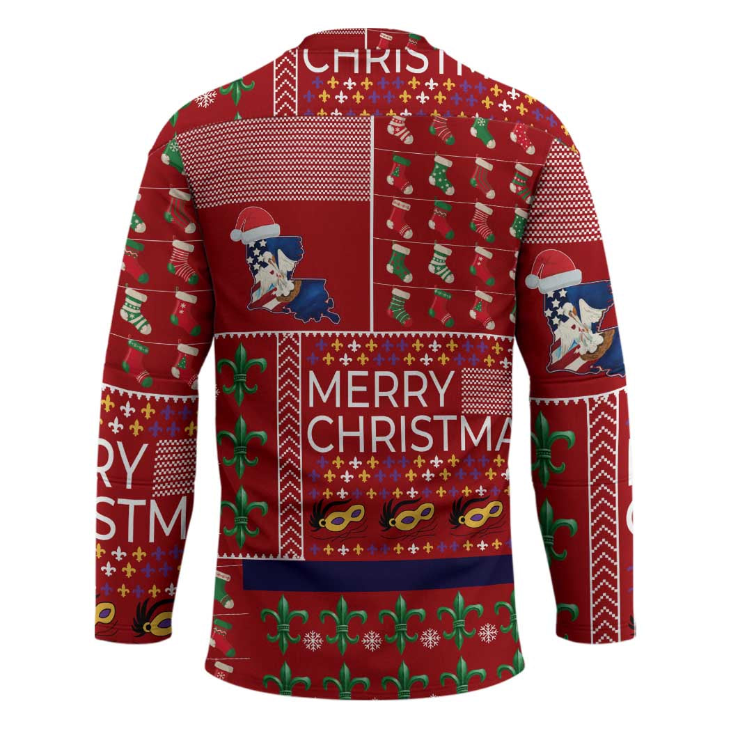 Louisiana Merry Christmas Hockey Jersey Xmas Holiday Patterns - Wonder Print Shop