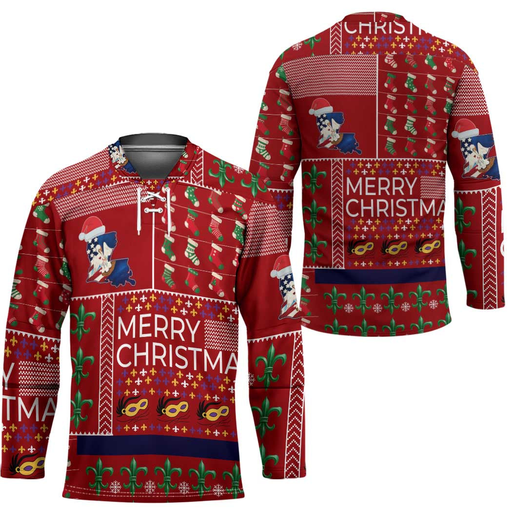 Louisiana Merry Christmas Hockey Jersey Xmas Holiday Patterns - Wonder Print Shop