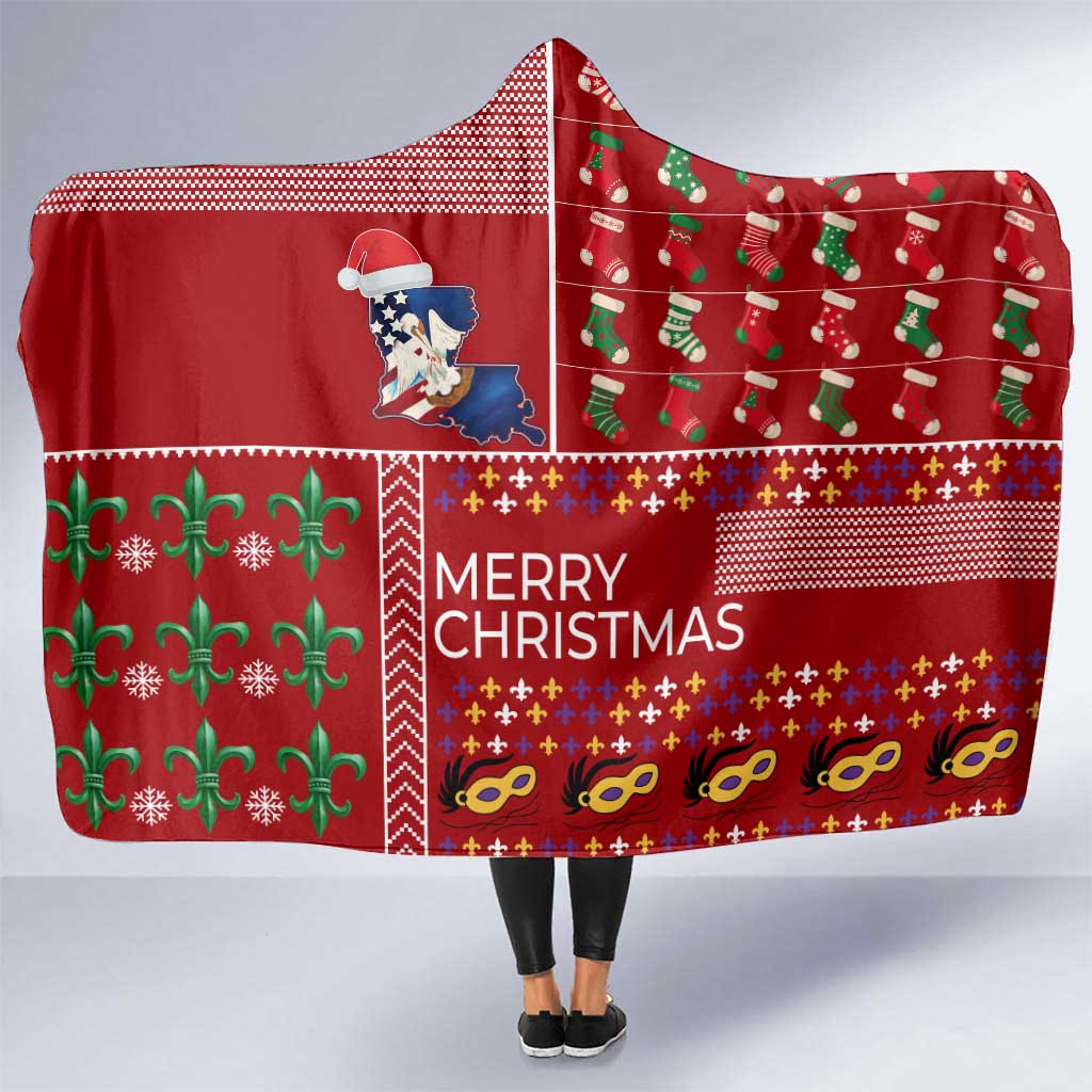 Louisiana Merry Christmas Hooded Blanket Xmas Holiday Patterns - Wonder Print Shop