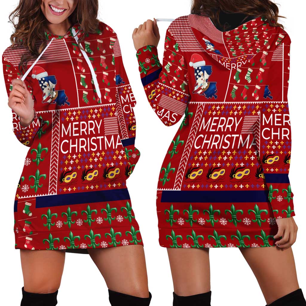 Louisiana Merry Christmas Hoodie Dress Xmas Holiday Patterns - Wonder Print Shop