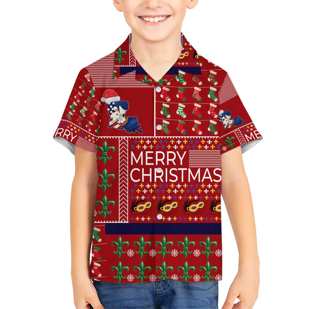 Louisiana Merry Christmas Kid Hawaiian Shirt Xmas Holiday Patterns - Wonder Print Shop