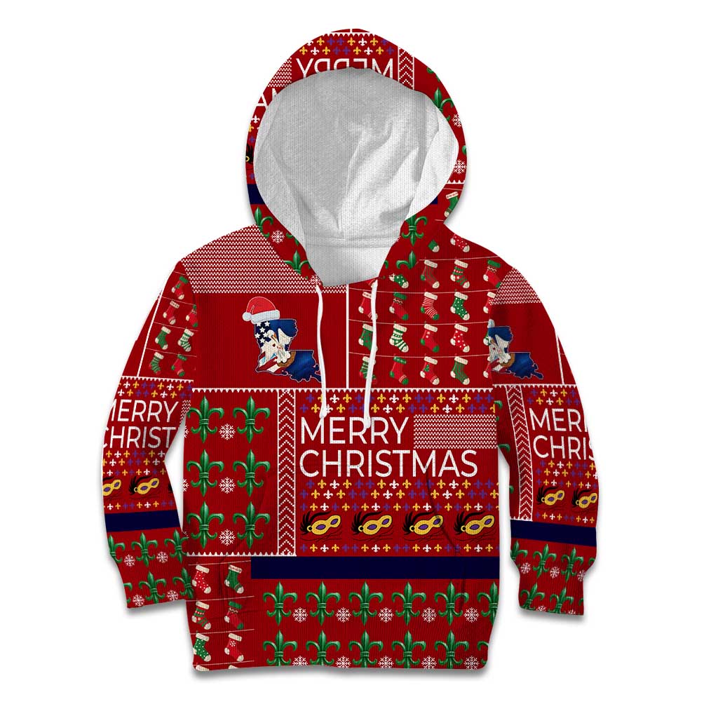 Louisiana Merry Christmas Kid Hoodie Xmas Holiday Patterns - Wonder Print Shop