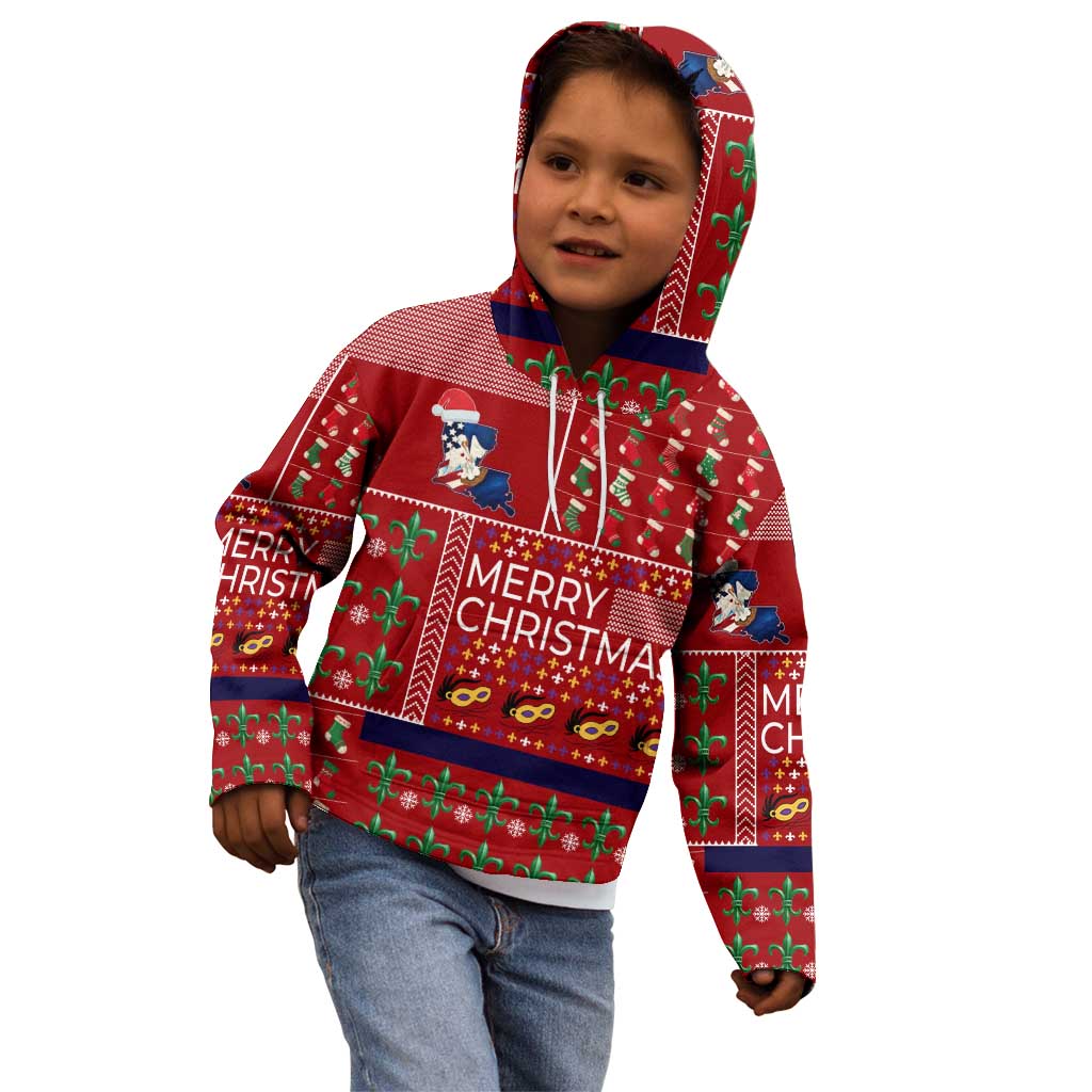 Louisiana Merry Christmas Kid Hoodie Xmas Holiday Patterns - Wonder Print Shop