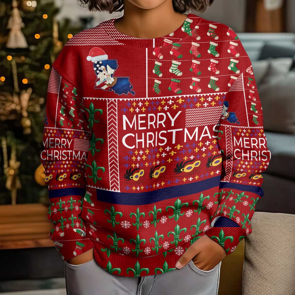 Louisiana Merry Christmas Kid Ugly Christmas Sweater Xmas Holiday Patterns - Wonder Print Shop
