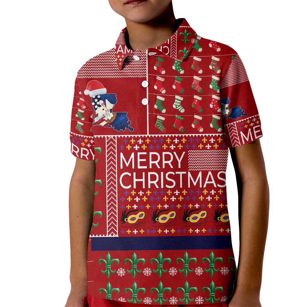 Louisiana Merry Christmas Kid Polo Shirt Xmas Holiday Patterns - Wonder Print Shop