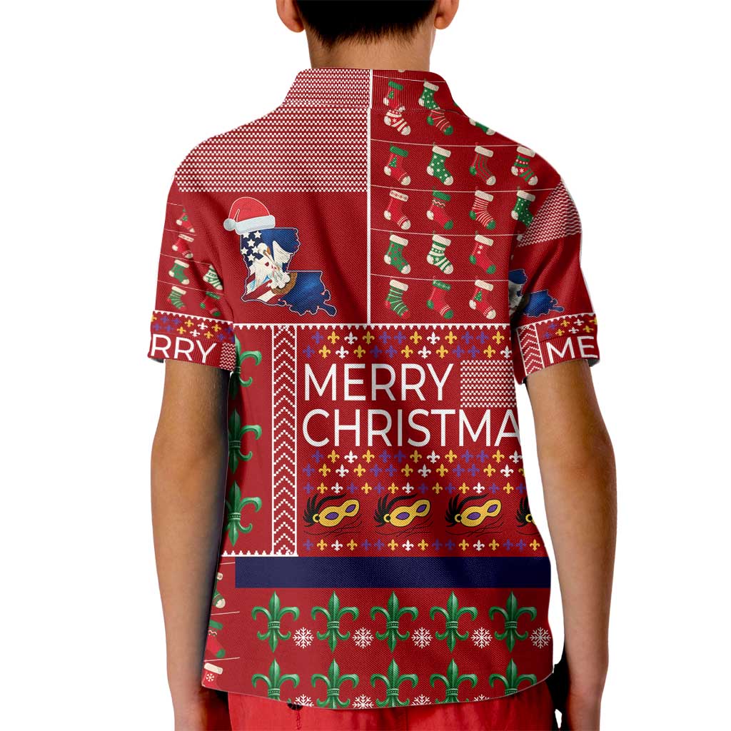Louisiana Merry Christmas Kid Polo Shirt Xmas Holiday Patterns - Wonder Print Shop
