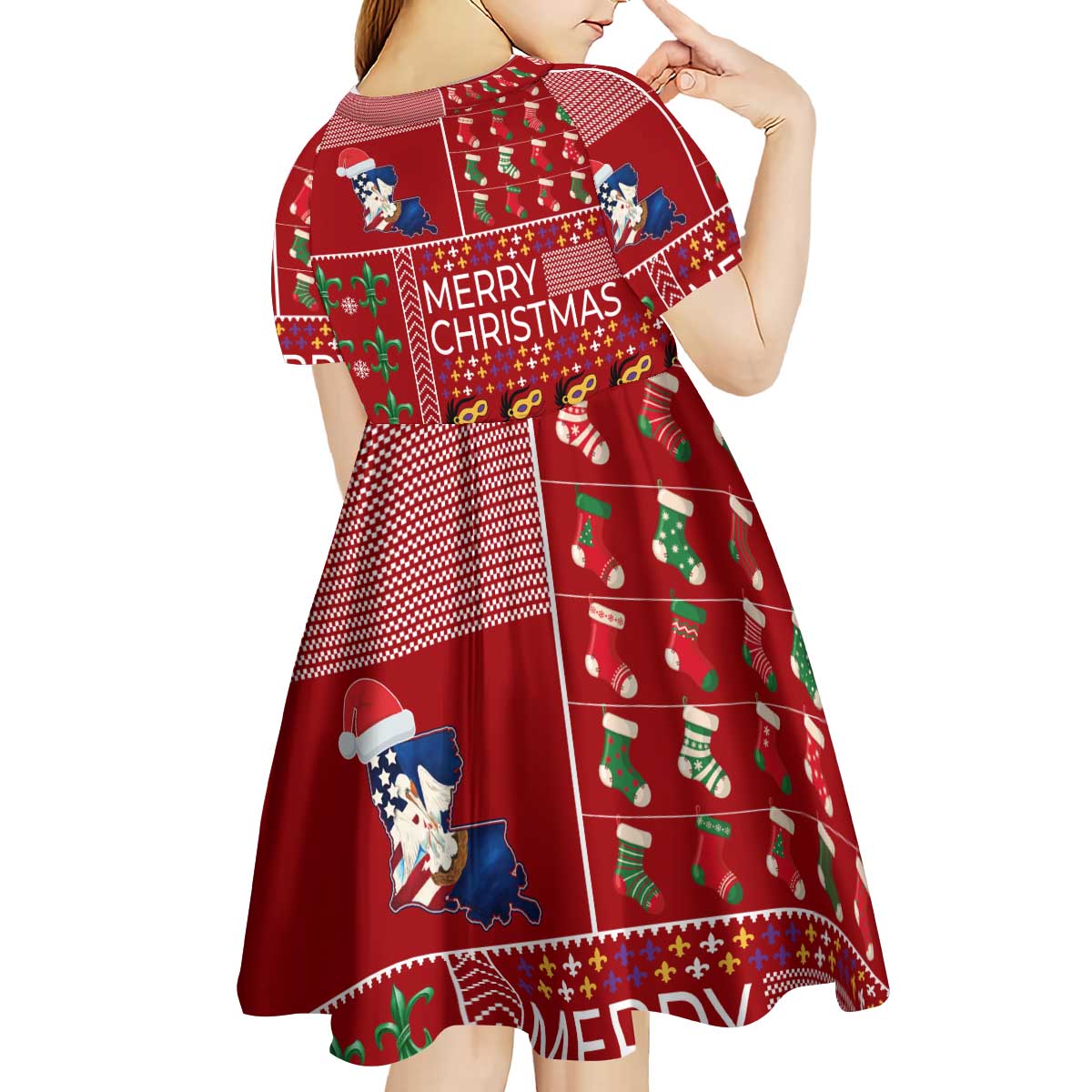 Louisiana Merry Christmas Kid Short Sleeve Dress Xmas Holiday Patterns - Wonder Print Shop