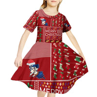 Louisiana Merry Christmas Kid Short Sleeve Dress Xmas Holiday Patterns - Wonder Print Shop