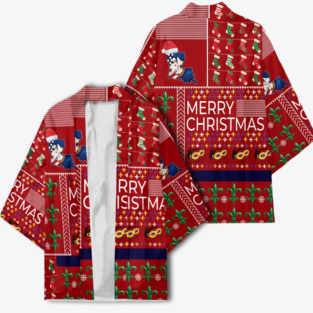 Louisiana Merry Christmas Kimono Xmas Holiday Patterns - Wonder Print Shop