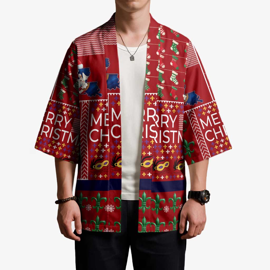 Louisiana Merry Christmas Kimono Xmas Holiday Patterns - Wonder Print Shop