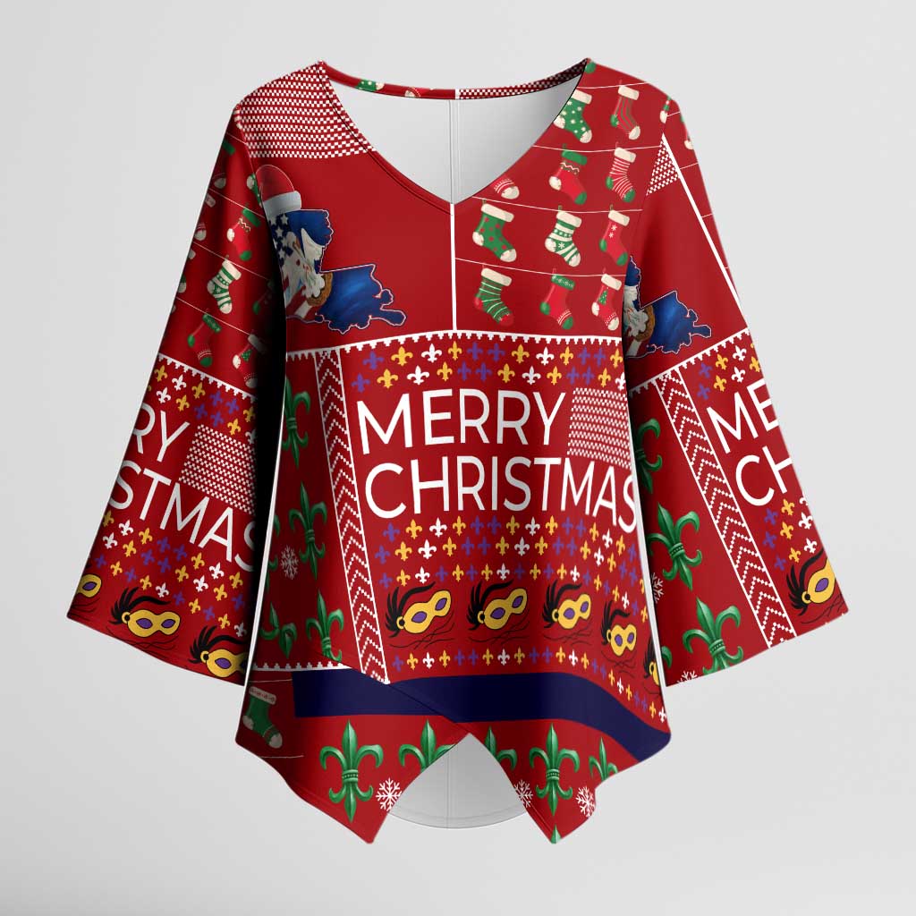 Louisiana Merry Christmas Kimono Sleeve Blouse Xmas Holiday Patterns - Wonder Print Shop