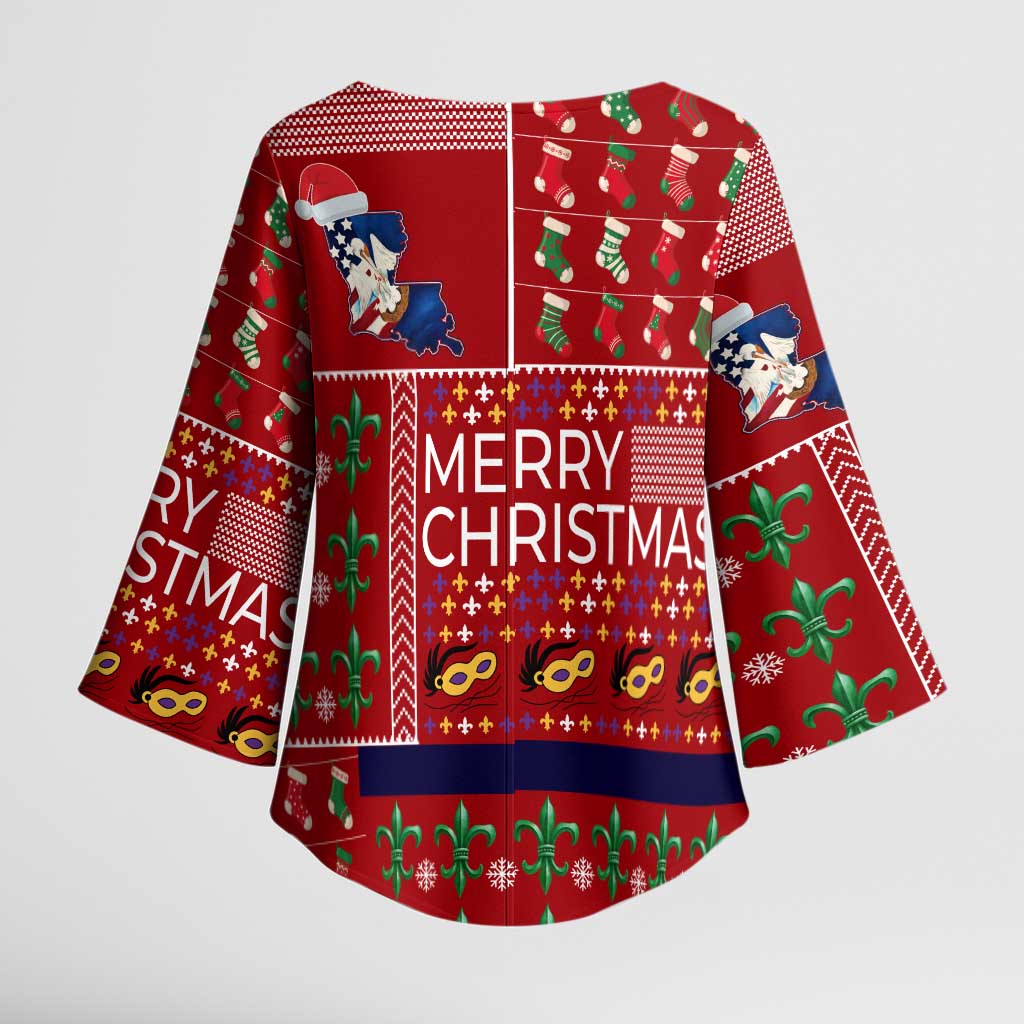 Louisiana Merry Christmas Kimono Sleeve Blouse Xmas Holiday Patterns - Wonder Print Shop