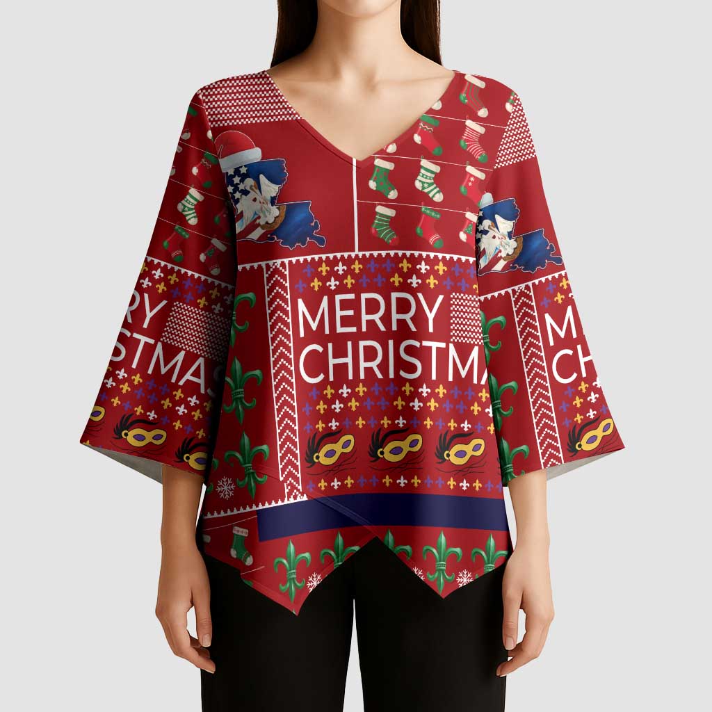 Louisiana Merry Christmas Kimono Sleeve Blouse Xmas Holiday Patterns - Wonder Print Shop
