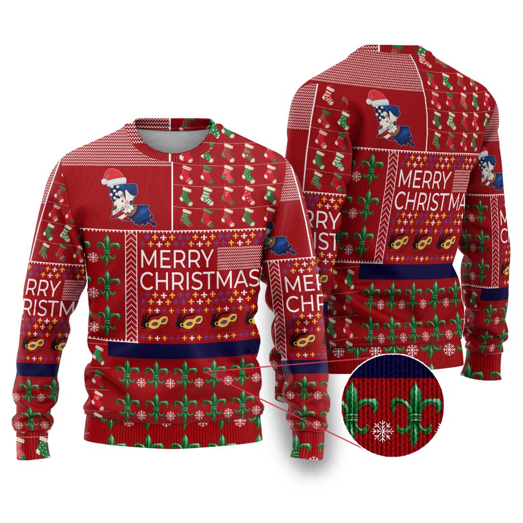 Louisiana Merry Christmas Ugly Christmas Sweater Xmas Holiday Patterns - Wonder Print Shop