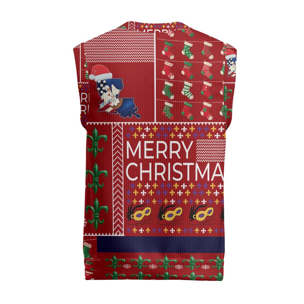 Louisiana Merry Christmas Knitted V-Neck Vest Xmas Holiday Patterns - Wonder Print Shop