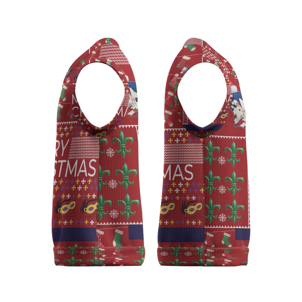 Louisiana Merry Christmas Knitted V-Neck Vest Xmas Holiday Patterns - Wonder Print Shop