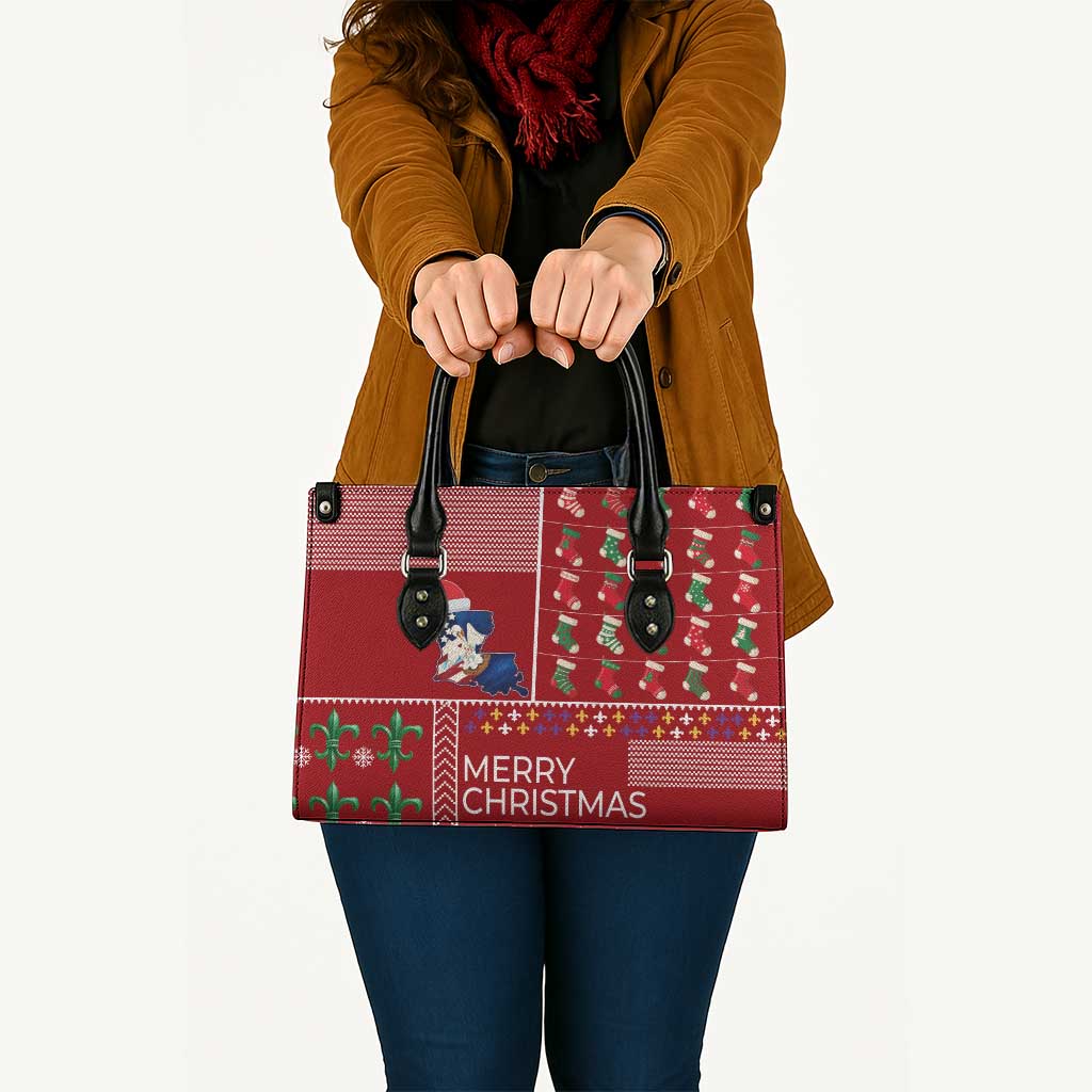 Louisiana Merry Christmas Leather Bag Xmas Holiday Patterns - Wonder Print Shop