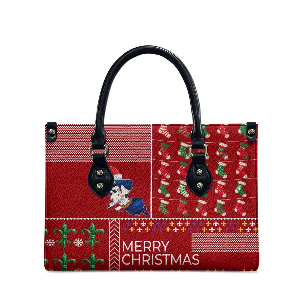 Louisiana Merry Christmas Leather Bag Xmas Holiday Patterns - Wonder Print Shop
