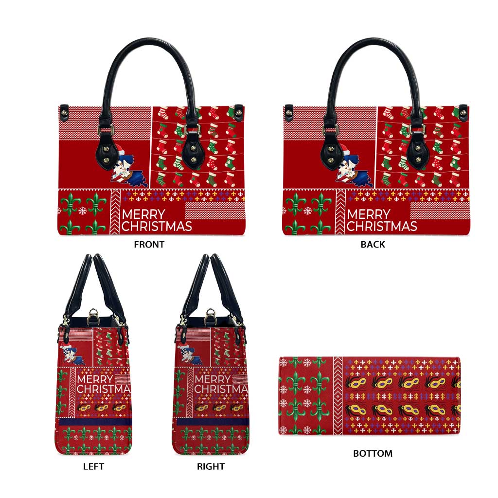 Louisiana Merry Christmas Leather Bag Xmas Holiday Patterns - Wonder Print Shop