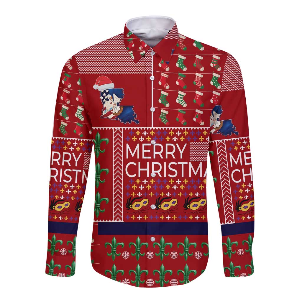 Louisiana Merry Christmas Long Sleeve Button Shirt Xmas Holiday Patterns - Wonder Print Shop