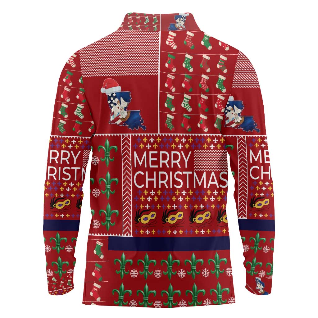 Louisiana Merry Christmas Long Sleeve Polo Shirt Xmas Holiday Patterns - Wonder Print Shop