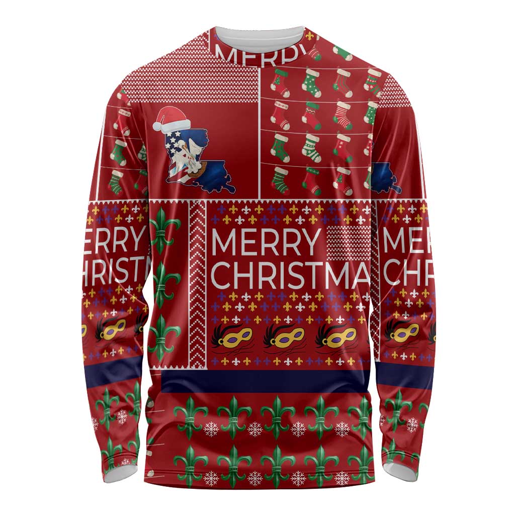 Louisiana Merry Christmas Long Sleeve Shirt Xmas Holiday Patterns - Wonder Print Shop