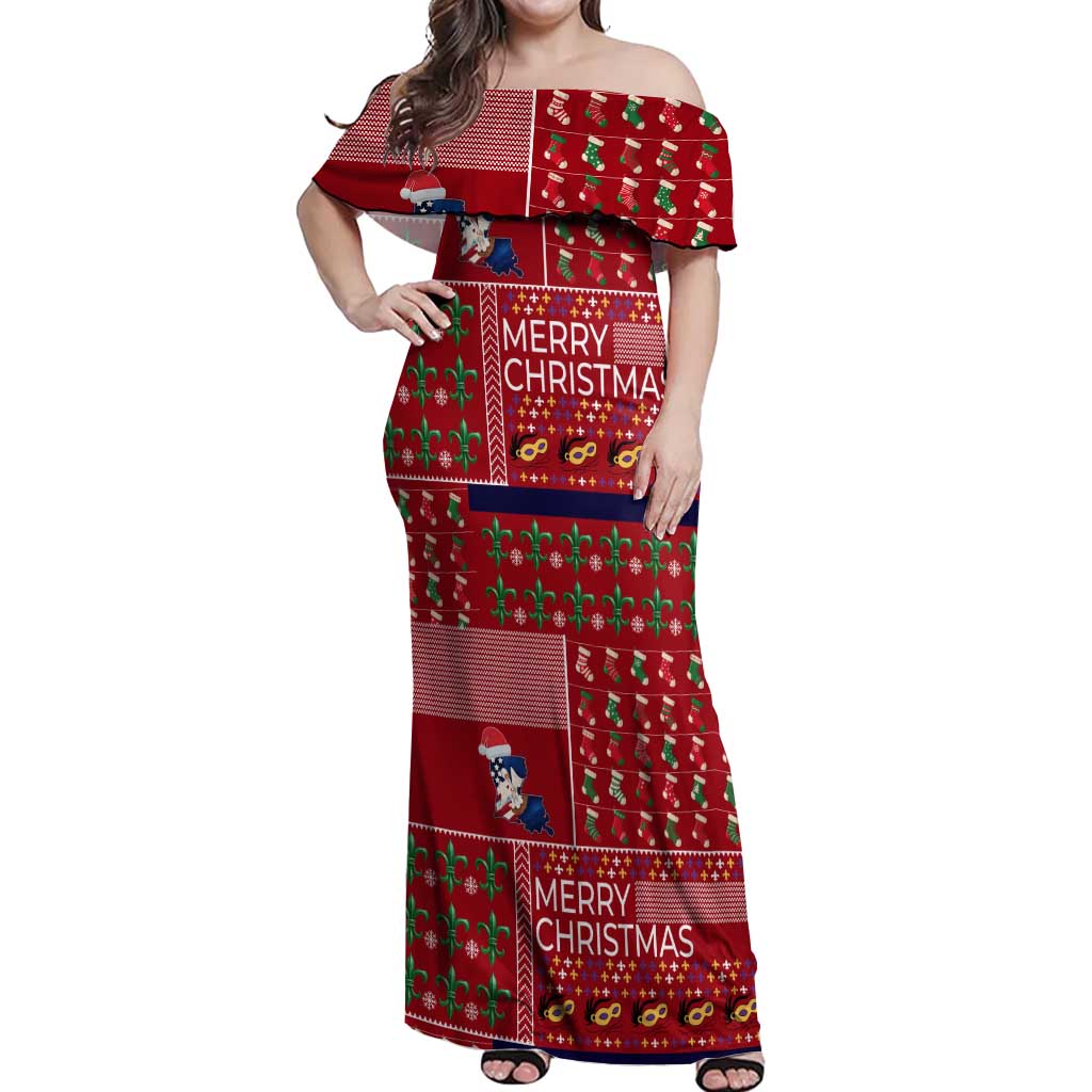 Louisiana Merry Christmas Off Shoulder Maxi Dress Xmas Holiday Patterns - Wonder Print Shop