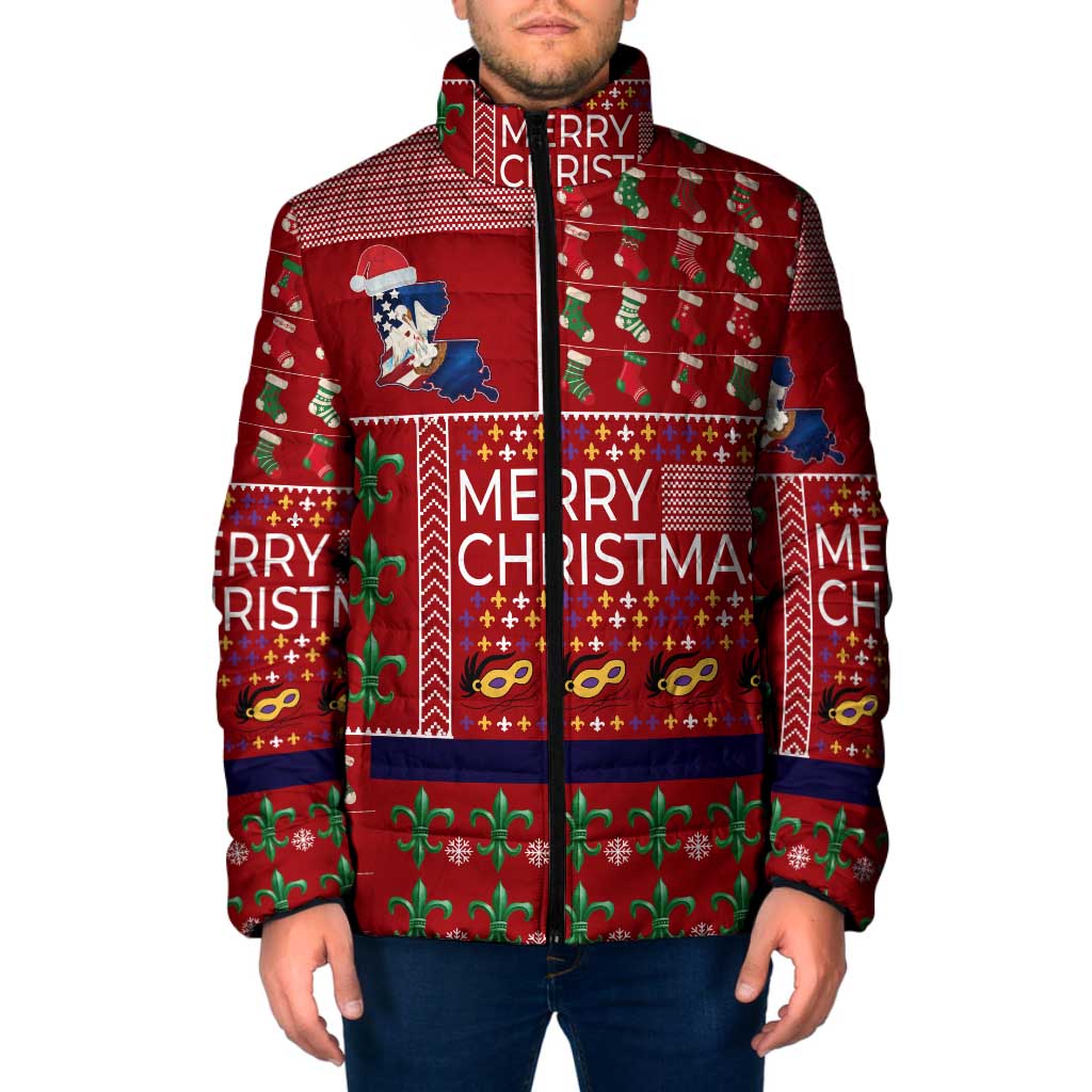 Louisiana Merry Christmas Padded Jacket Xmas Holiday Patterns - Wonder Print Shop