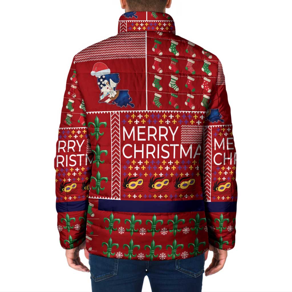 Louisiana Merry Christmas Padded Jacket Xmas Holiday Patterns - Wonder Print Shop
