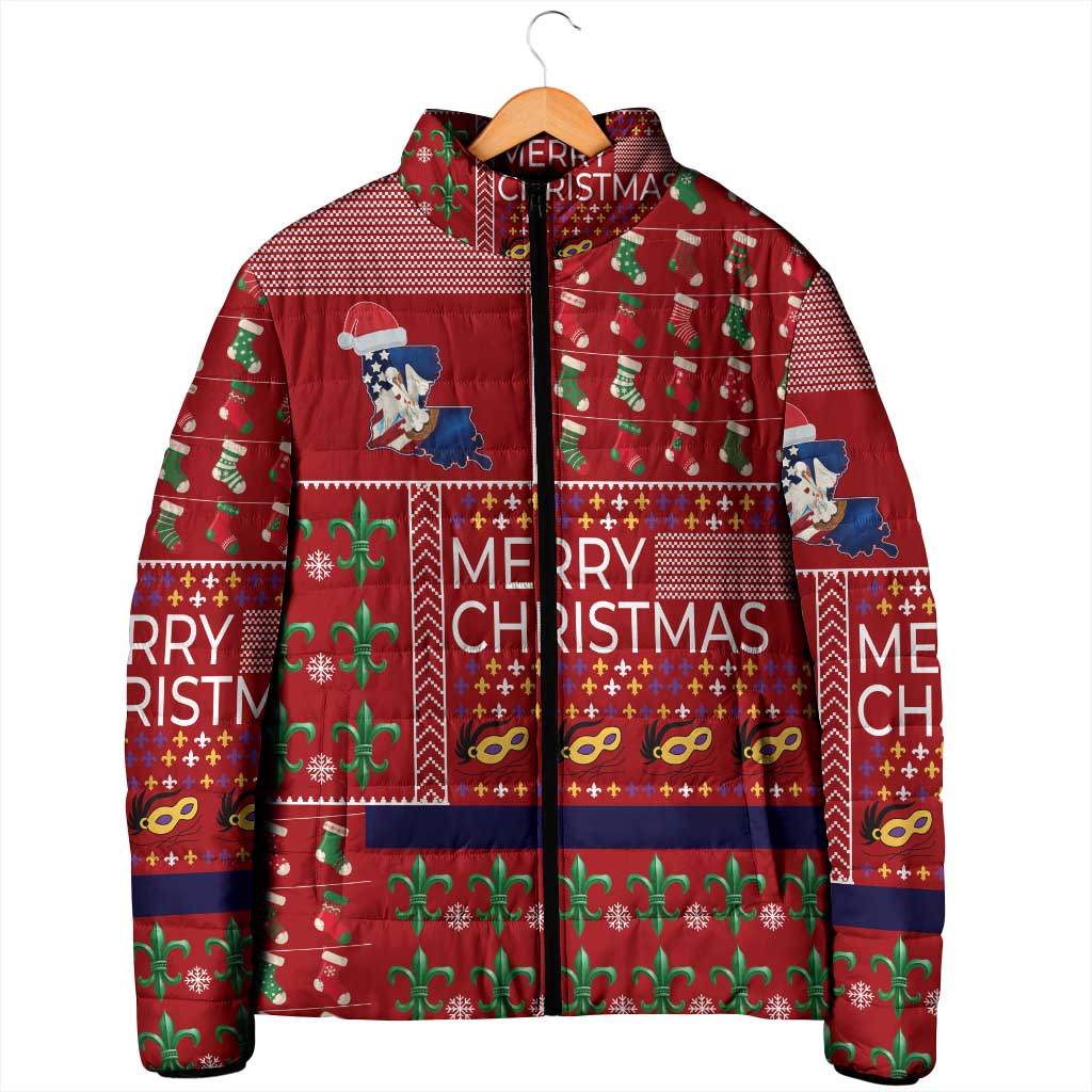 Louisiana Merry Christmas Padded Jacket Xmas Holiday Patterns - Wonder Print Shop