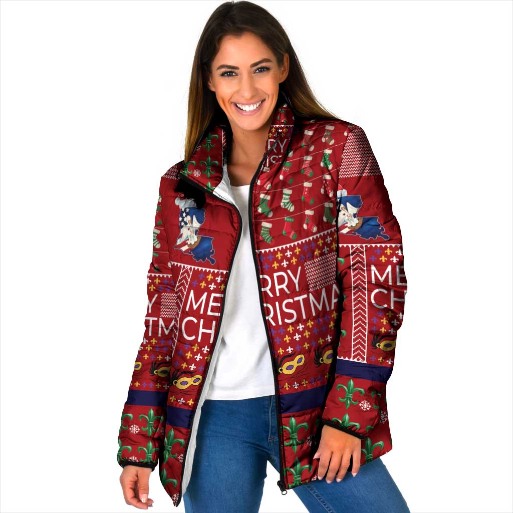 Louisiana Merry Christmas Padded Jacket Xmas Holiday Patterns - Wonder Print Shop