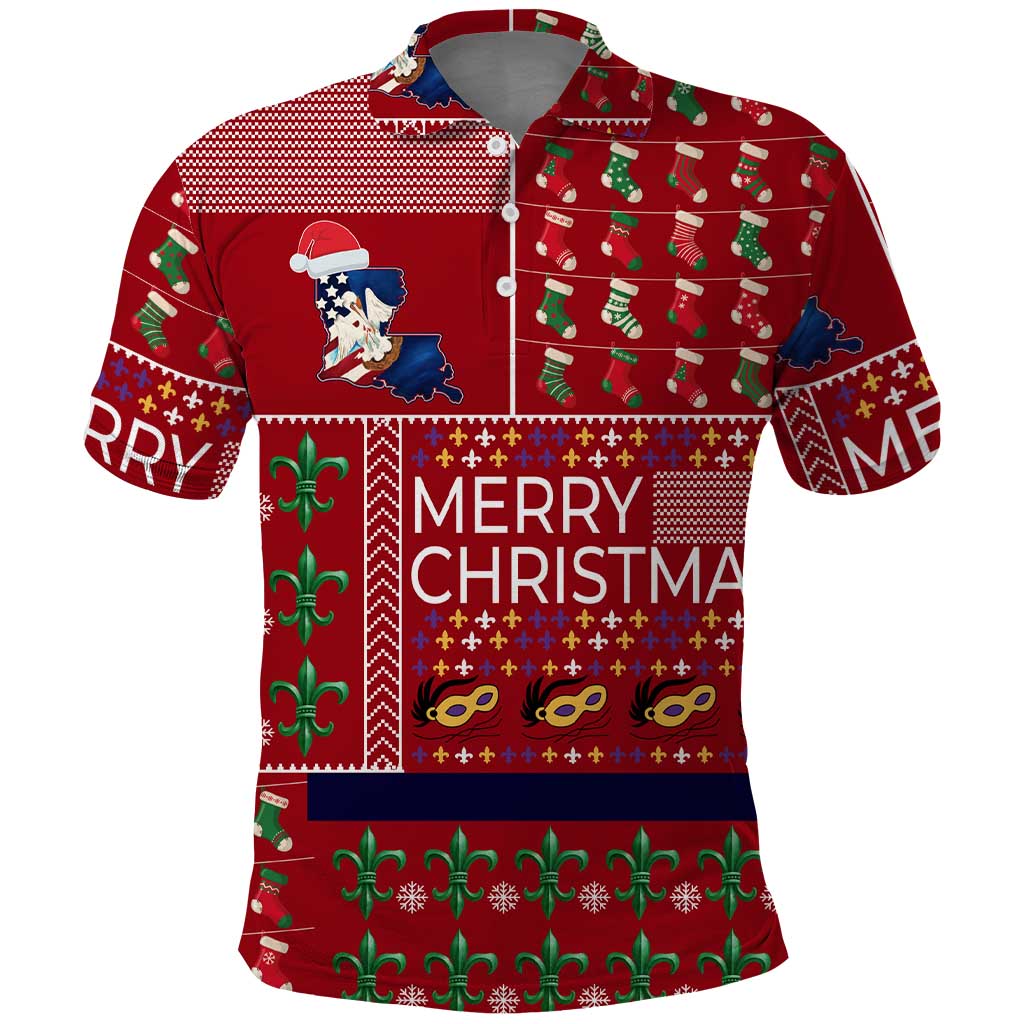Louisiana Merry Christmas Polo Shirt Xmas Holiday Patterns - Wonder Print Shop