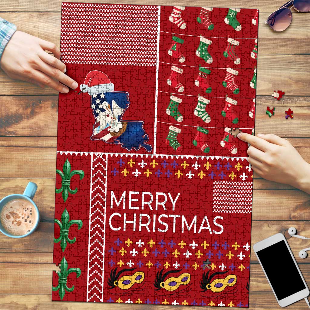 Louisiana Merry Christmas Puzzle Xmas Holiday Patterns - Wonder Print Shop