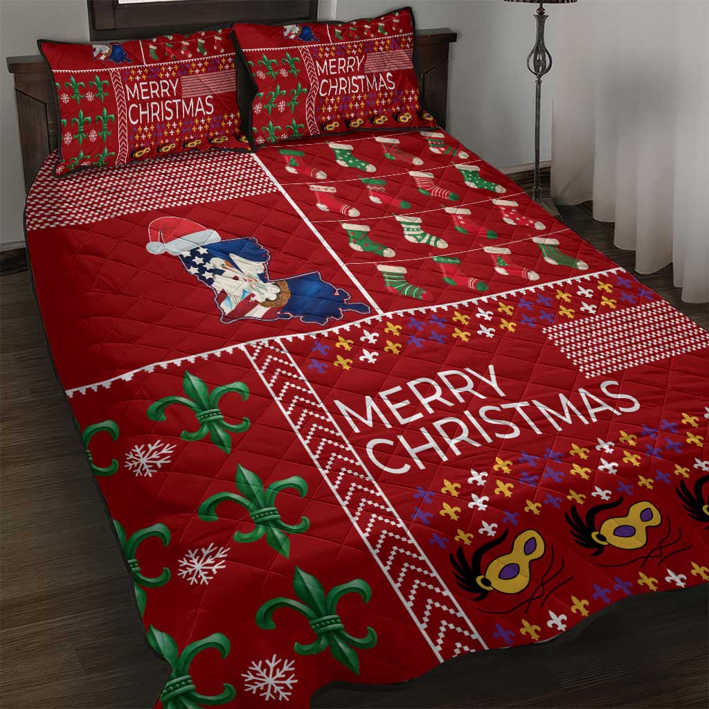 Louisiana Merry Christmas Quilt Bed Set Xmas Holiday Patterns - Wonder Print Shop