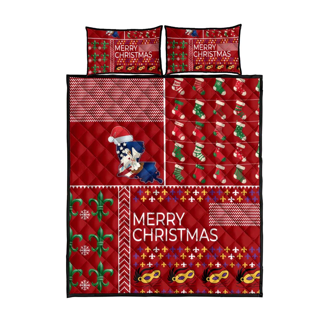 Louisiana Merry Christmas Quilt Bed Set Xmas Holiday Patterns - Wonder Print Shop