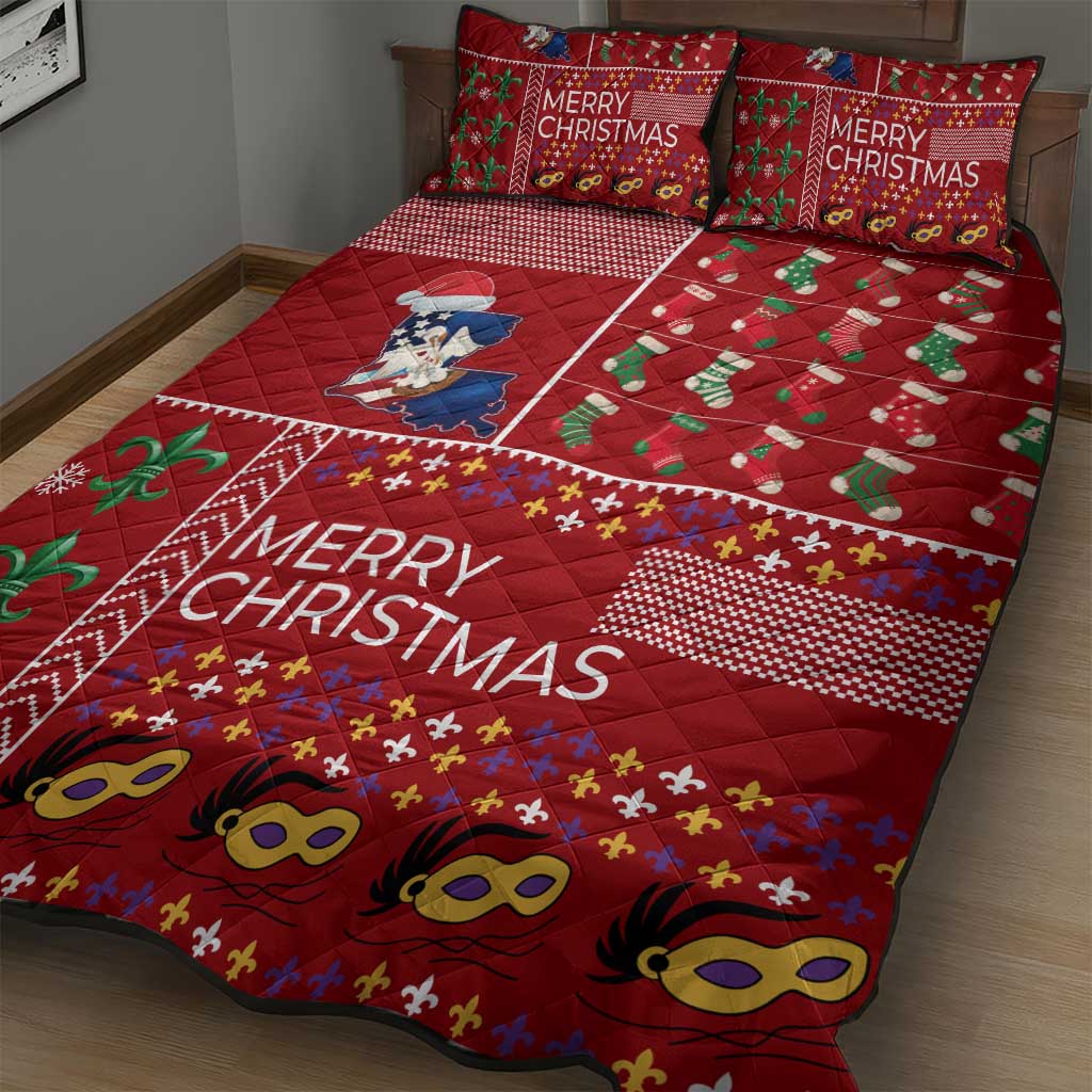 Louisiana Merry Christmas Quilt Bed Set Xmas Holiday Patterns - Wonder Print Shop