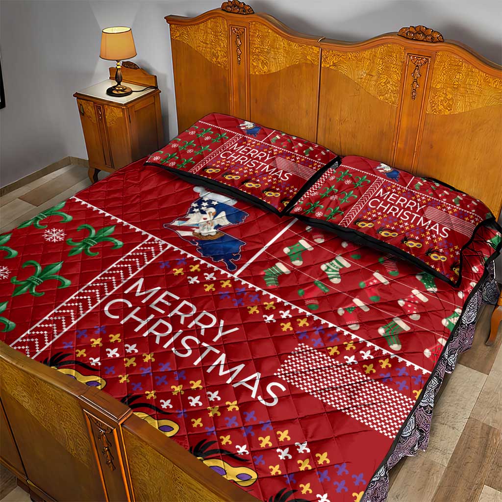Louisiana Merry Christmas Quilt Bed Set Xmas Holiday Patterns - Wonder Print Shop