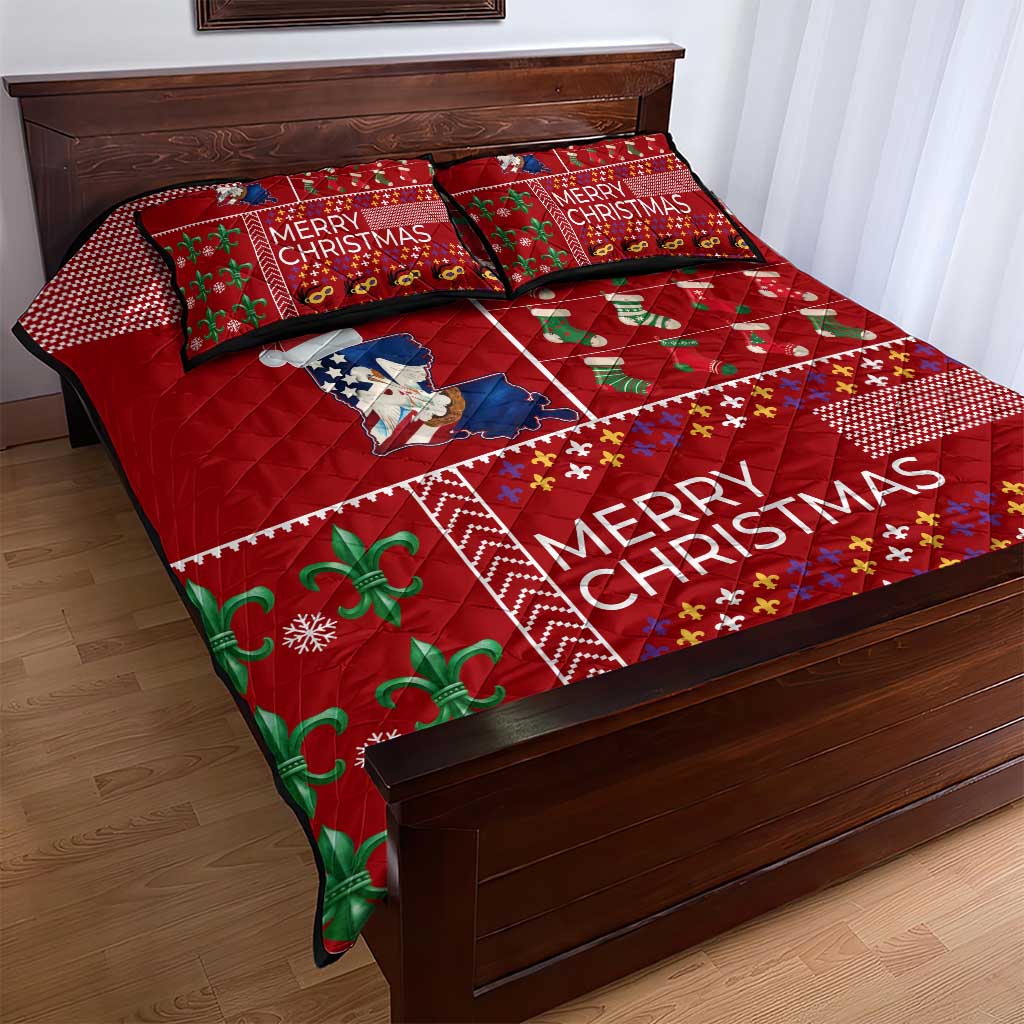 Louisiana Merry Christmas Quilt Bed Set Xmas Holiday Patterns - Wonder Print Shop
