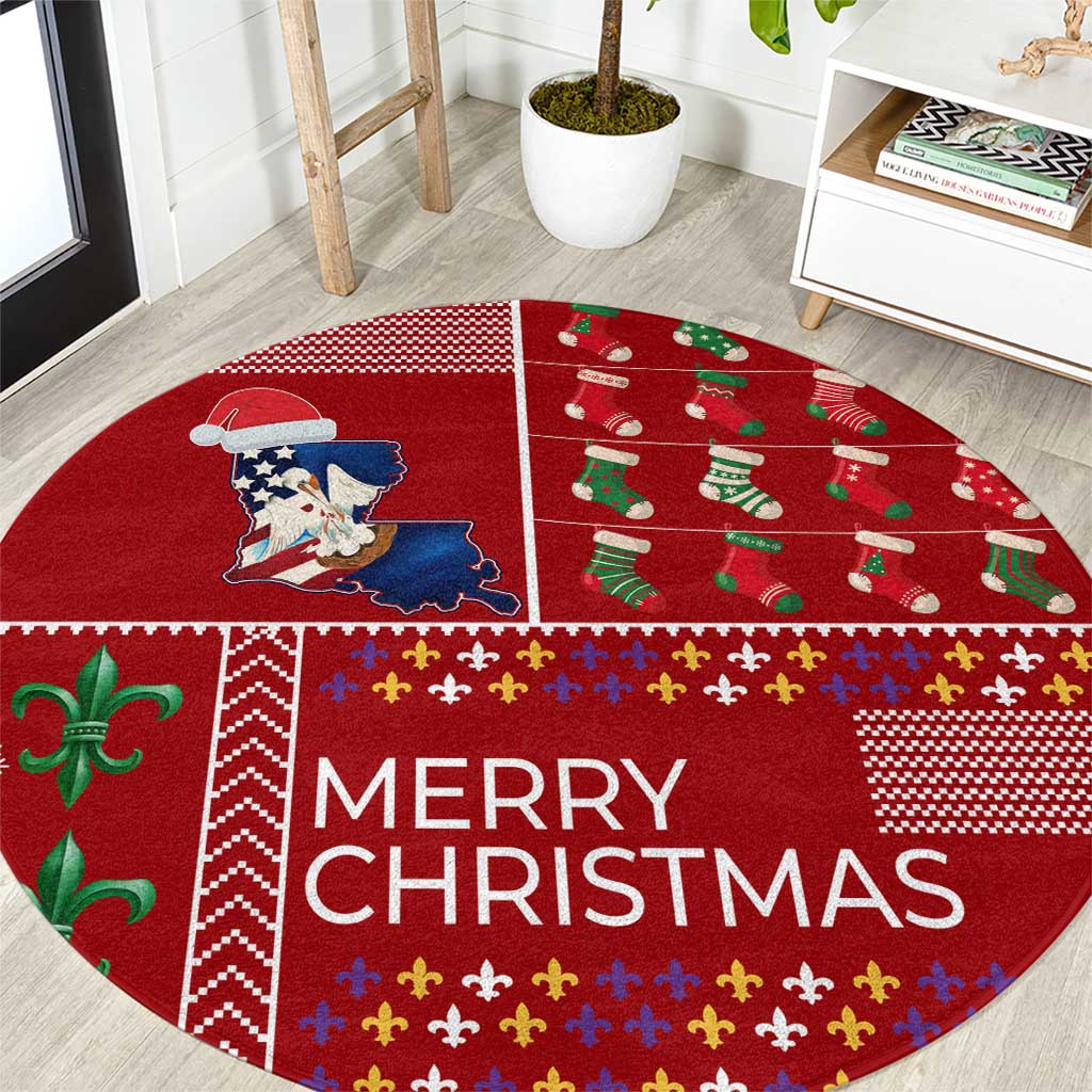 Louisiana Merry Christmas Round Carpet Xmas Holiday Patterns - Wonder Print Shop